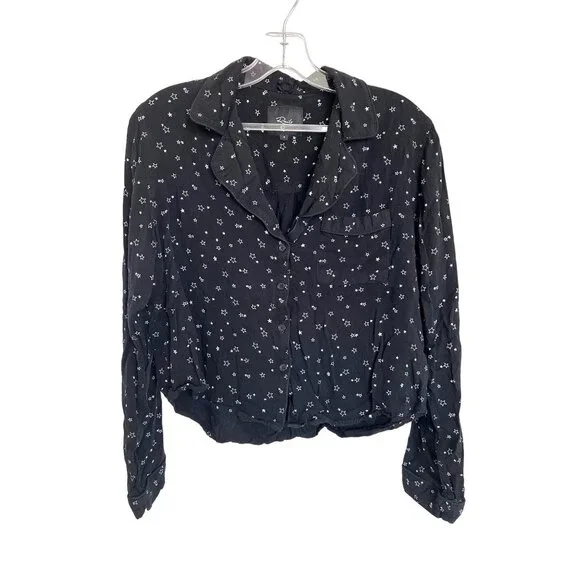 Rails Scribble Star Black PJ Top With Button-Up Closure & Piping Trim